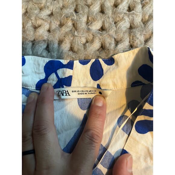 Zara blue and white floral baby doll dress size xs - Picture 3 of 5